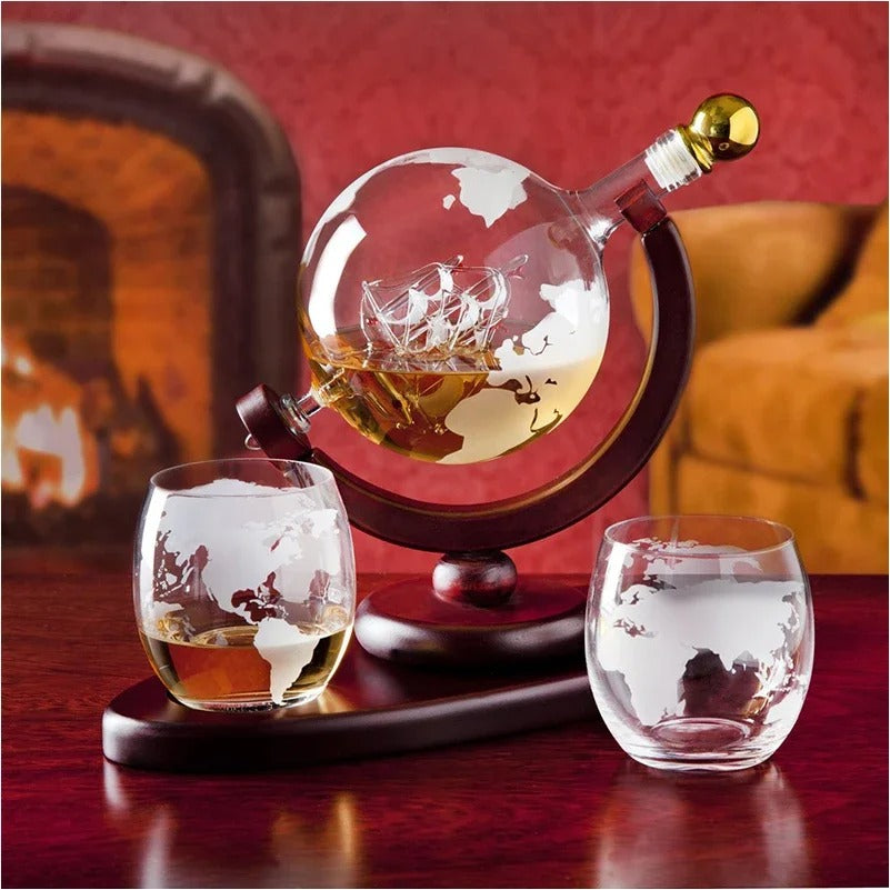 Conjunto de Decanter de Uísque Cristal em Forma de Globo NobleHous