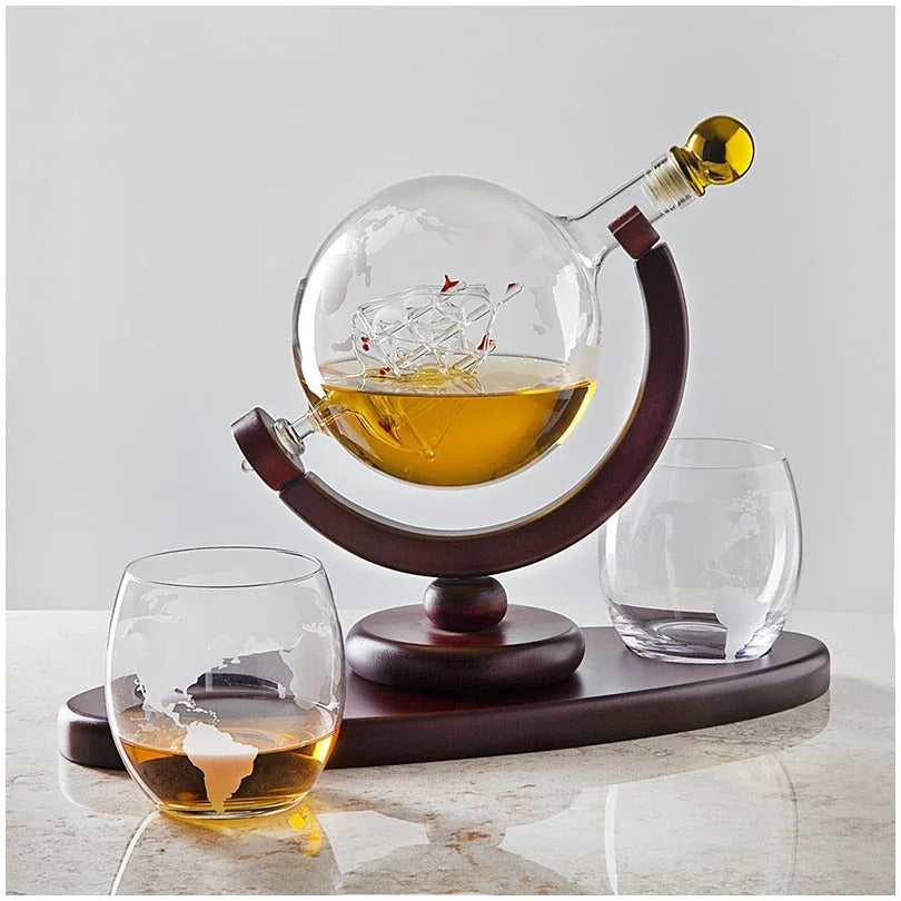 Conjunto de Decanter de Uísque Cristal em Forma de Globo NobleHous