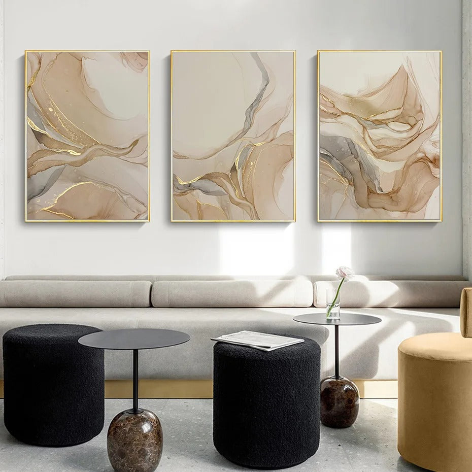 Pintura em Tela de Mármore Dourado Abstrato NobleHous