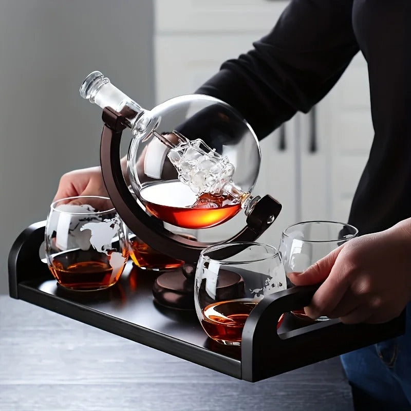 Conjunto de Decanter de Uísque Cristal em Forma de Globo NobleHous