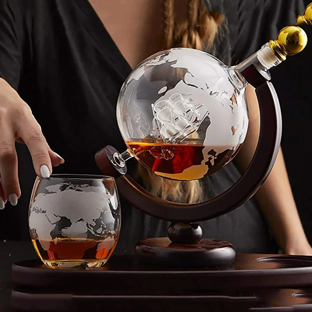 Conjunto de Decanter de Uísque Cristal em Forma de Globo NobleHous