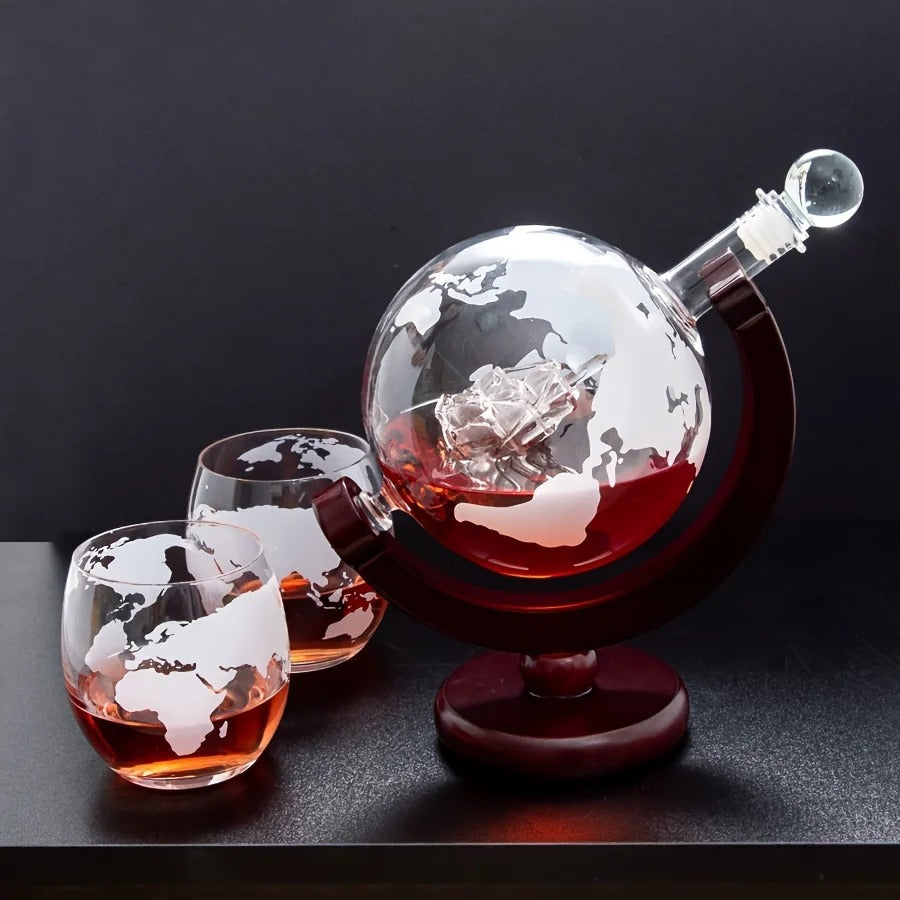 Conjunto de Decanter de Uísque Cristal em Forma de Globo NobleHous