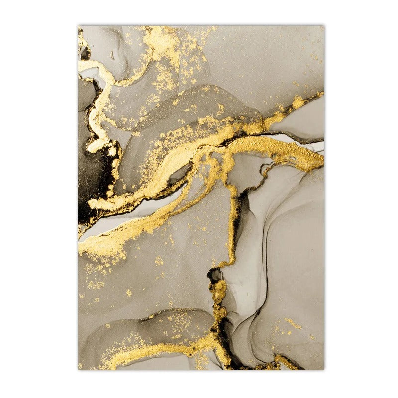 Pintura Abstrata de Mármore Bege e Dourado NobleHous